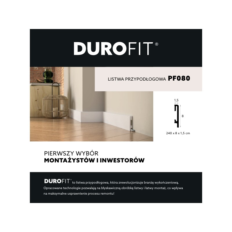 Listwa przypodłogowa DuroFit Szara PF080G PREMIUM FLOOR
